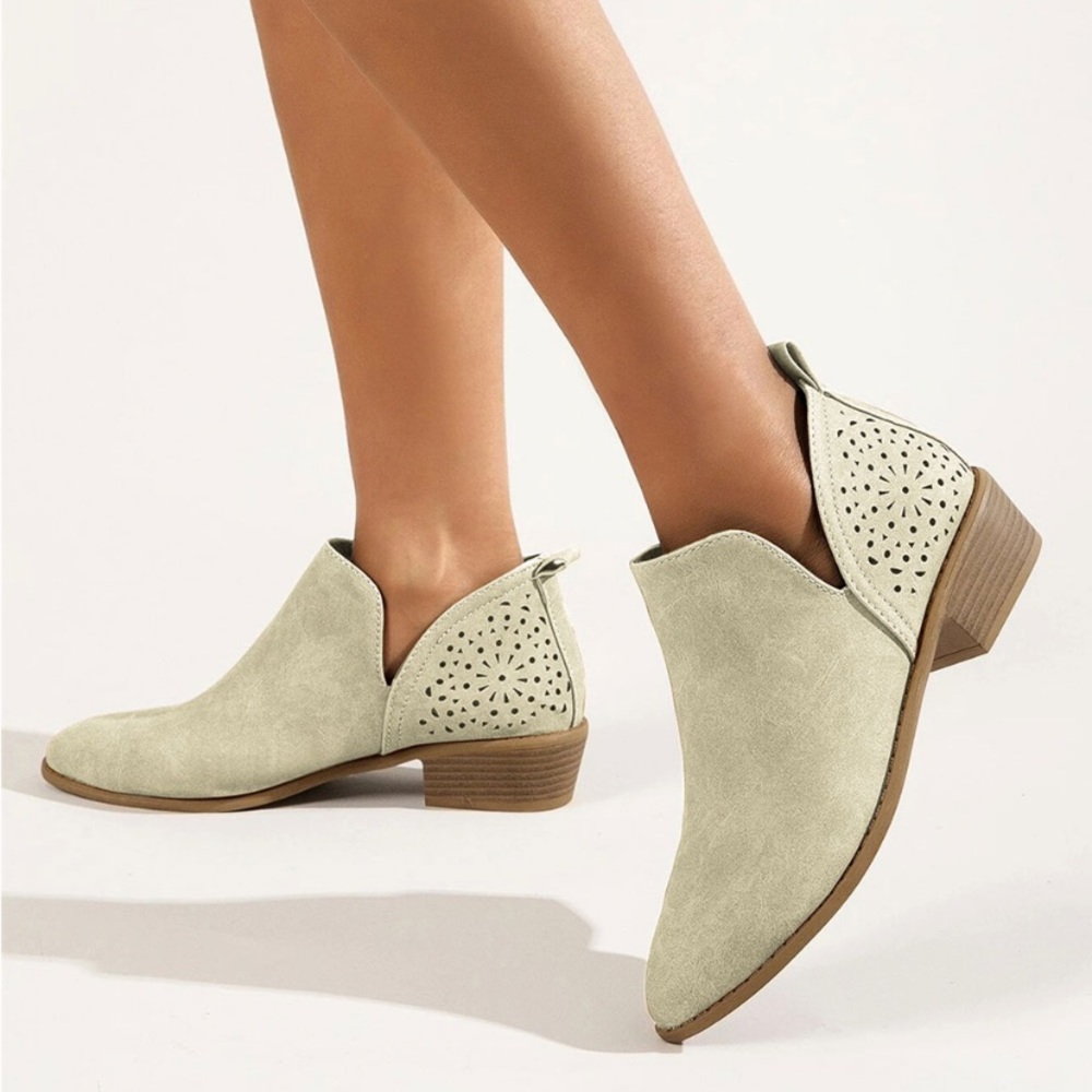 Beige Perforated-Back Ankle Boot Size 9.5